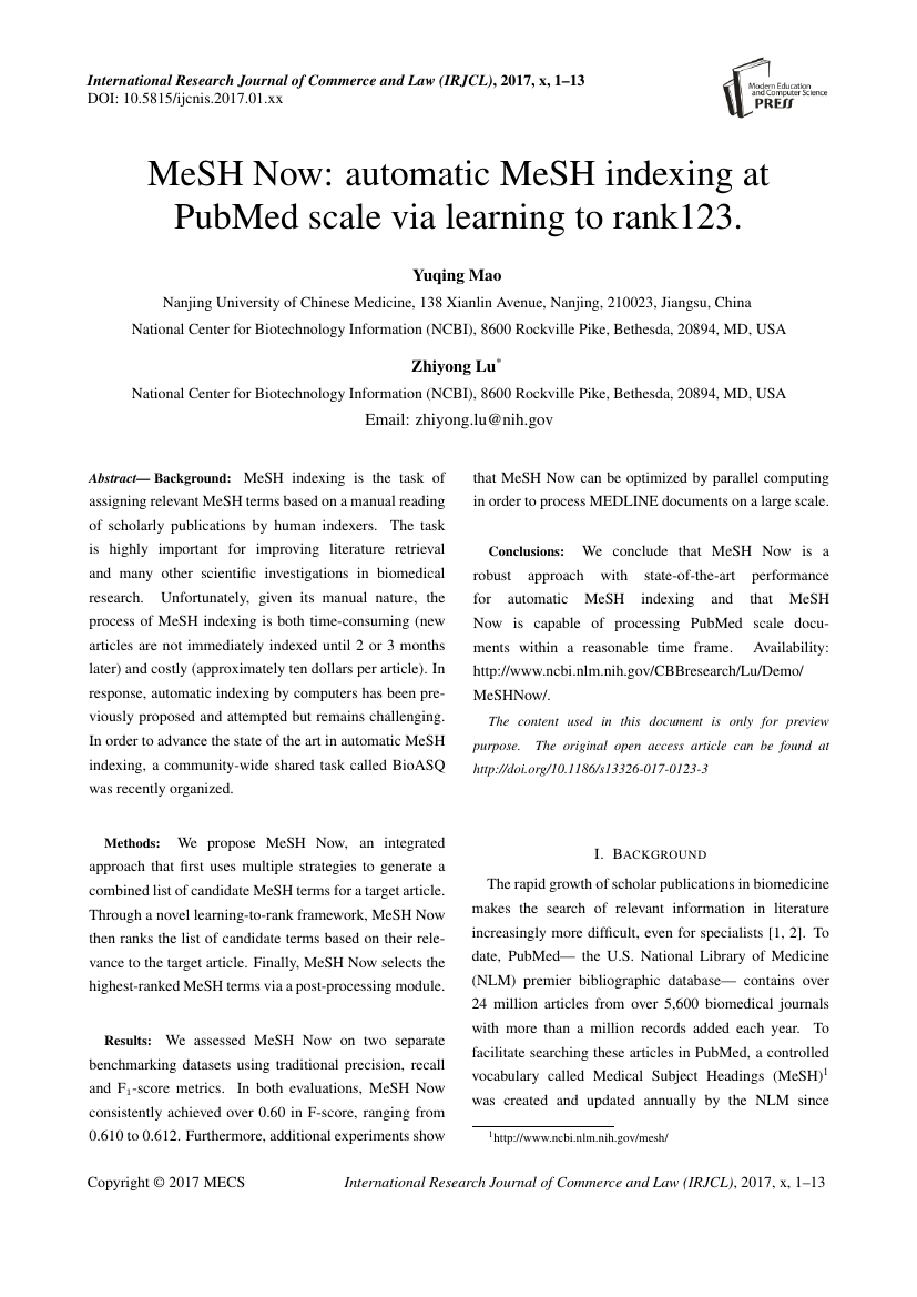 Example of International Journal of Image, Graphics and Signal Processing(IJIGSP) format