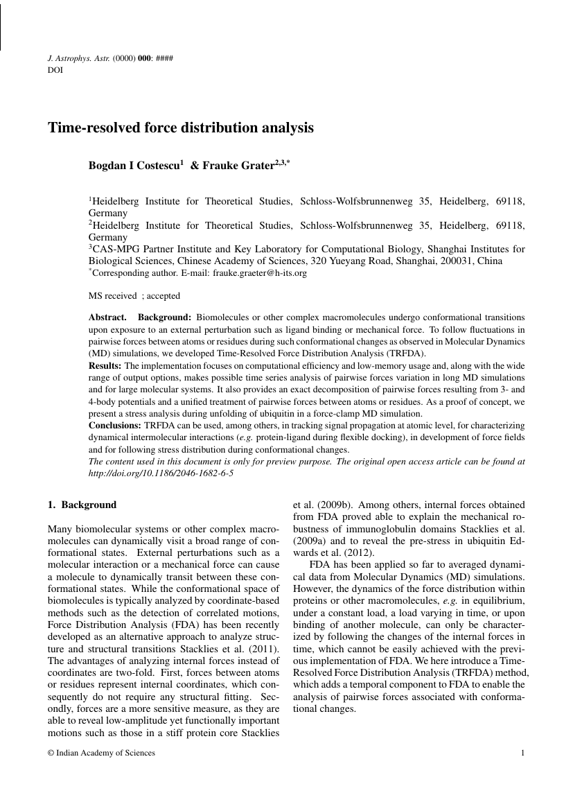 Example of Journal of Astrophysics and Astronomy format