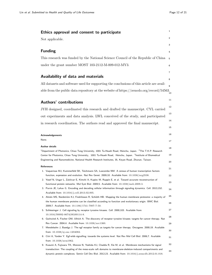 Example of Health and Quality of Life Outcomes - review format