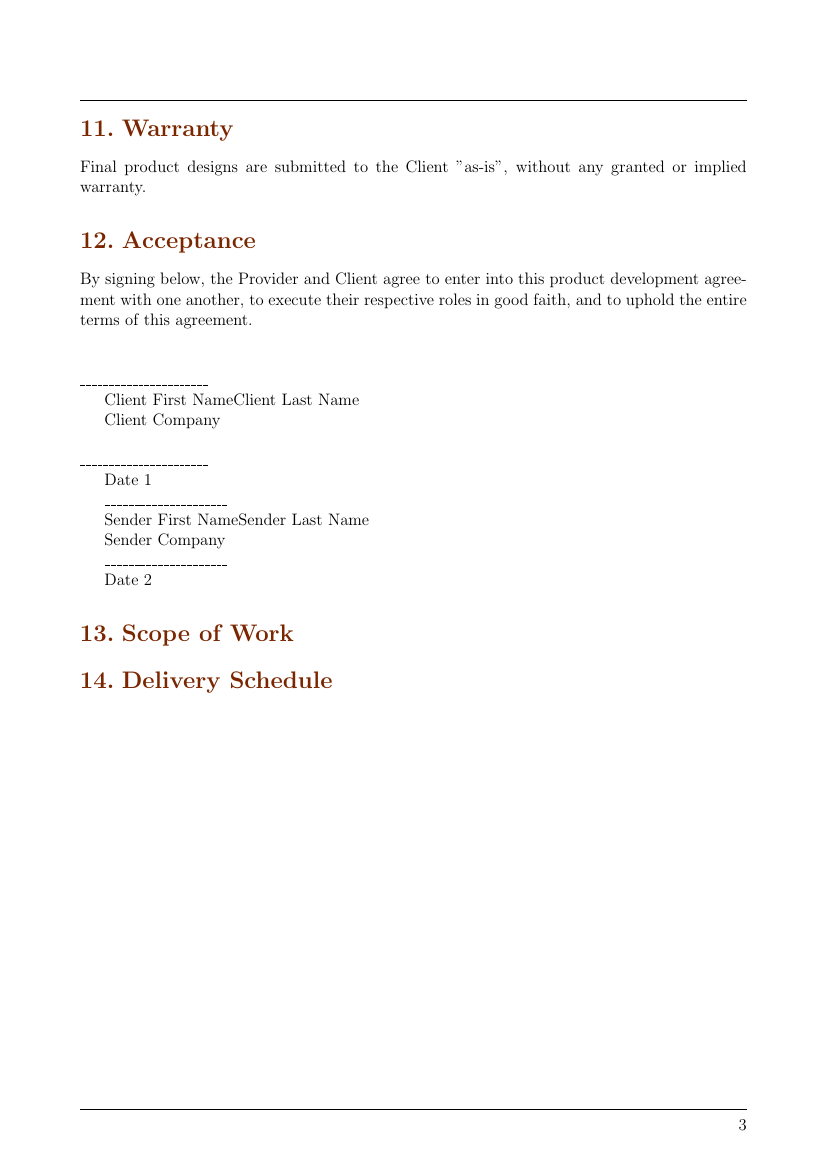 Product Development Agreement Template Template - Agreements For product warranty agreement template