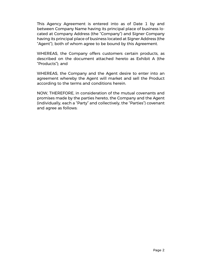 Example of Agency Agreement Template format