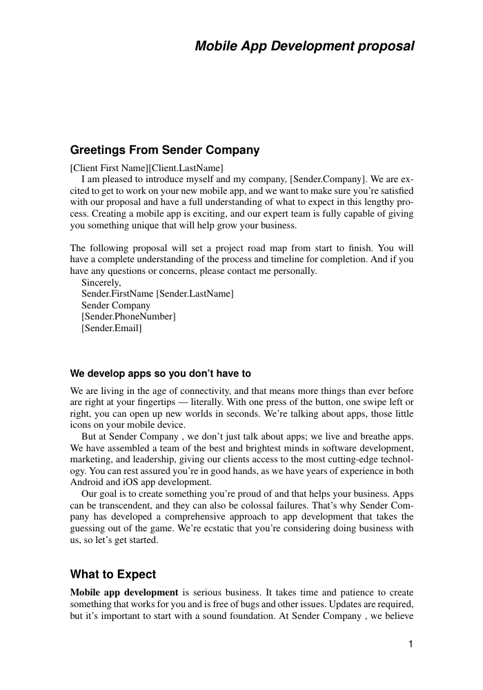 Example of Mobile App Development proposal format