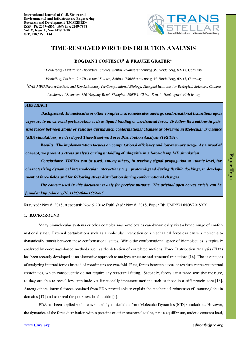 Example of International Journal of Civil, Structural, Environmental and Infrastructure Engineering Research and Development (IJCSEIERD) format