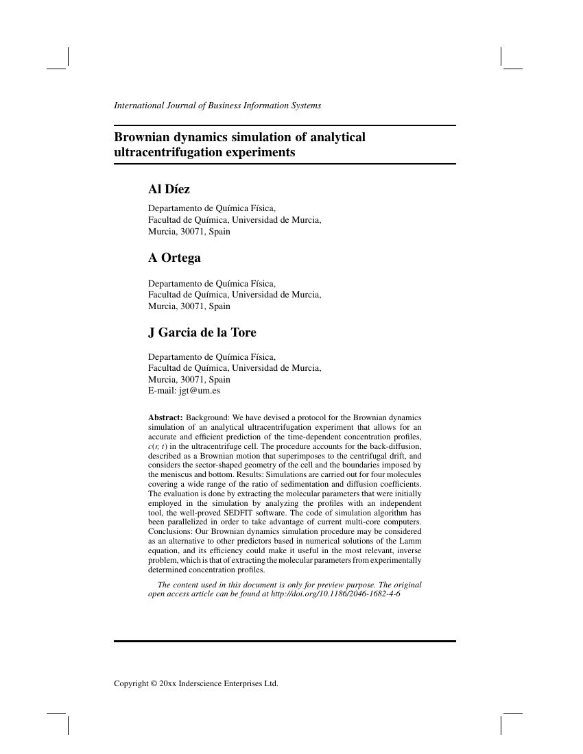 Inderscience Publishers International Journal Of Business - 