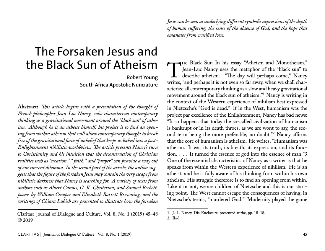 Example of CLARITAS: Journal of Dialogue and Culture format