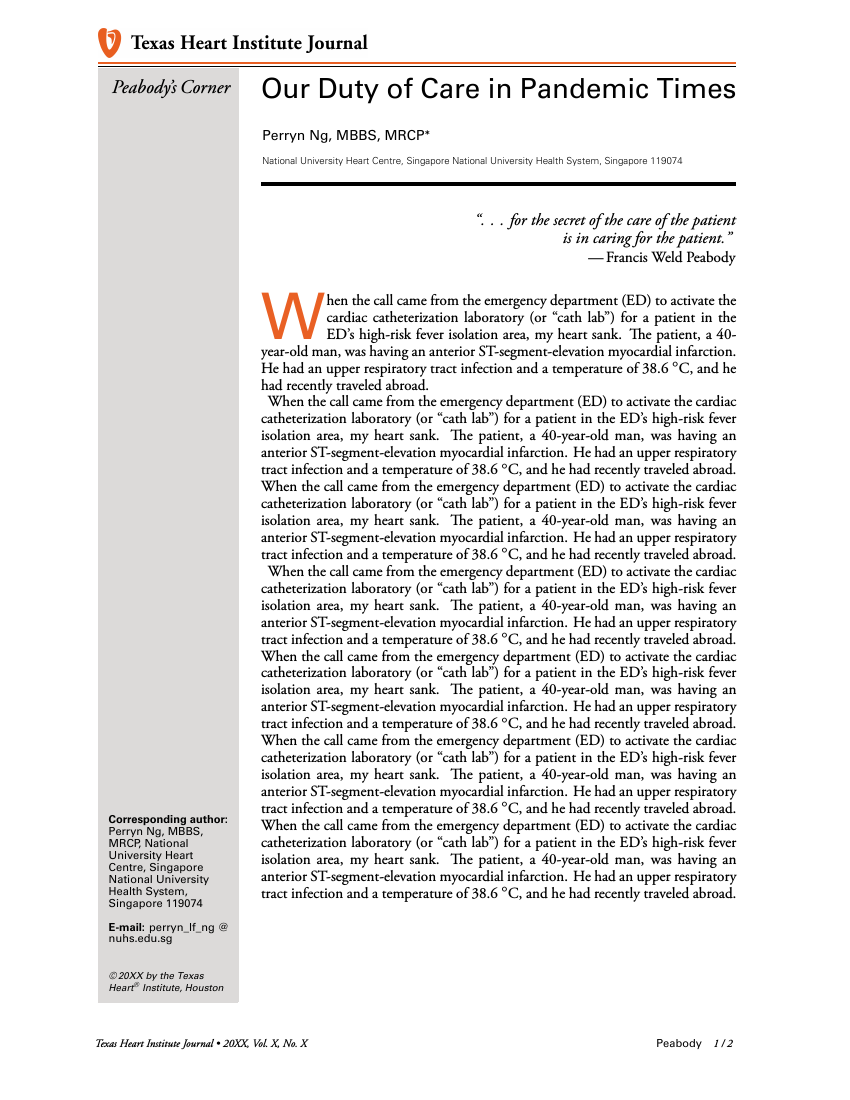 Texas Heart Institute Editorial Template Texas Heart Institute