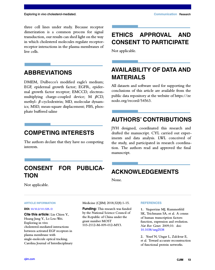 Example of Carolina Journal of Interdisciplinary Medicine (CJIM) format