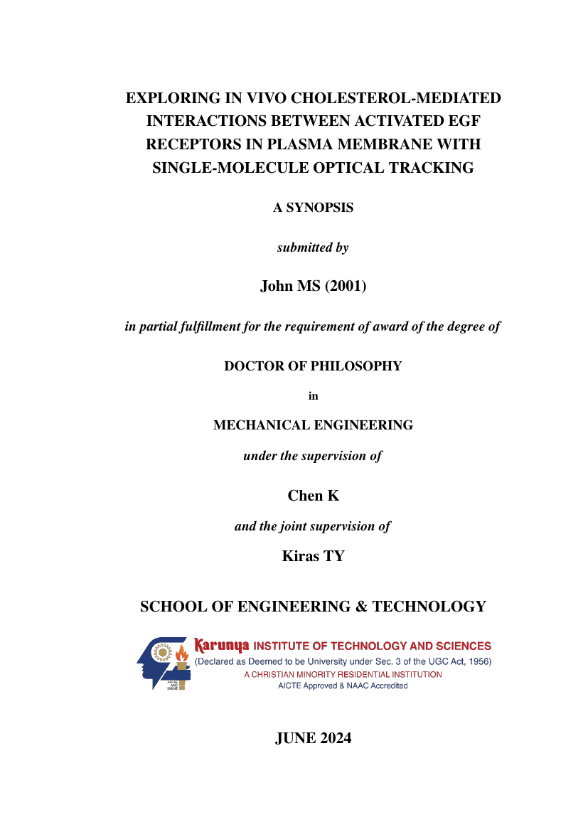 Example of Thesis Format for Karunya Institute of Technology and Sciences format